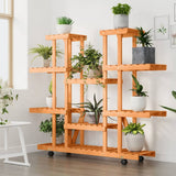 Vidaxl plantenstandaard met wielen 110x25x115 cm massief vurenhout - afbeelding 3