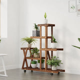 Vidaxl plantenstandaard met wielen 95x25x101 cm massief vurenhout - afbeelding 3