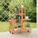 Vidaxl plantenstandaard met wielen 95x25x101 cm massief vurenhout - afbeelding 1