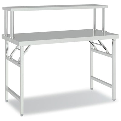 Vidaxl keukenwerktafel met bovenschap 120x60x115 cm roestvrij staal