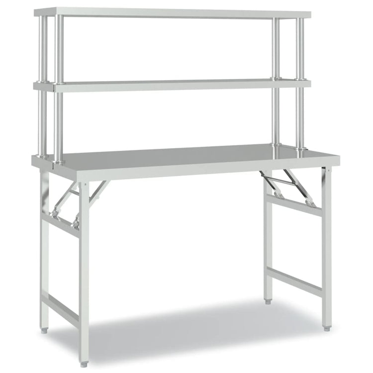 Vidaxl keukenwerktafel met bovenschap 120x60x145 cm roestvrij staal