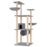 Vidaxl kattenmeubel met sisal krabpalen 141 cm lichtgrijs - afbeelding 2