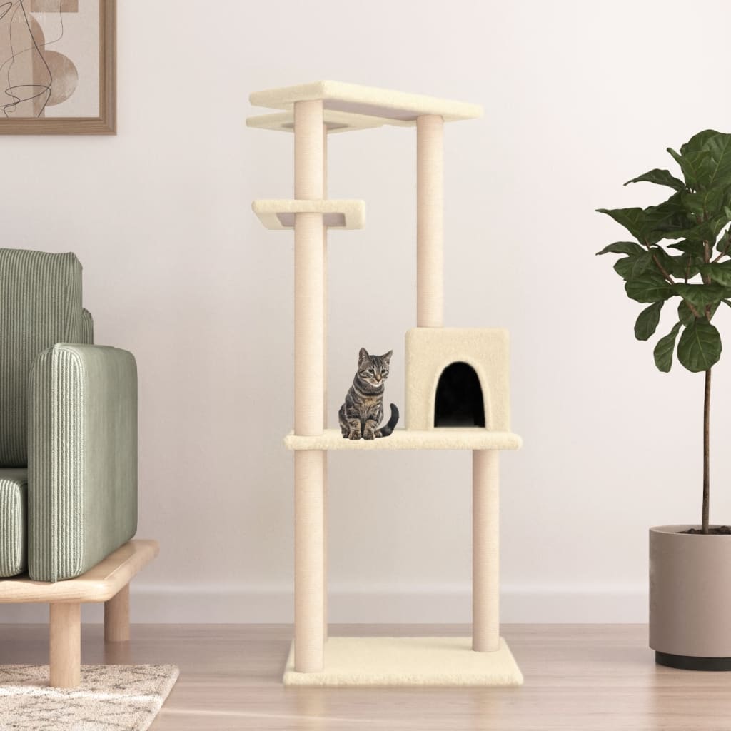 VidaXL Kattenmeubel met sisal krabpalen 123 cm crèmekleurig