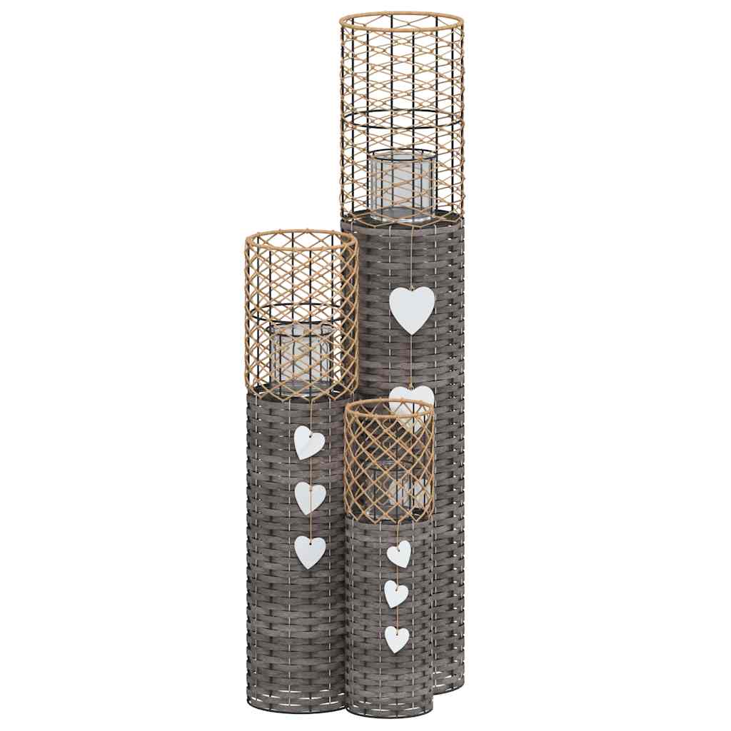 Vidaxl kaarsenhouders 3 st wicker grijs