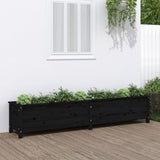 VidaXL Plantenbak verhoogd 199,5x40x39 cm massief grenenhout zwart - afbeelding 1