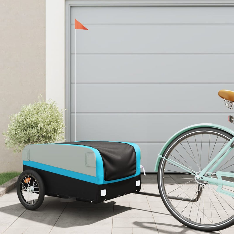 Vidaxl fietstrailer 45 kg ijzer zwart en blauw