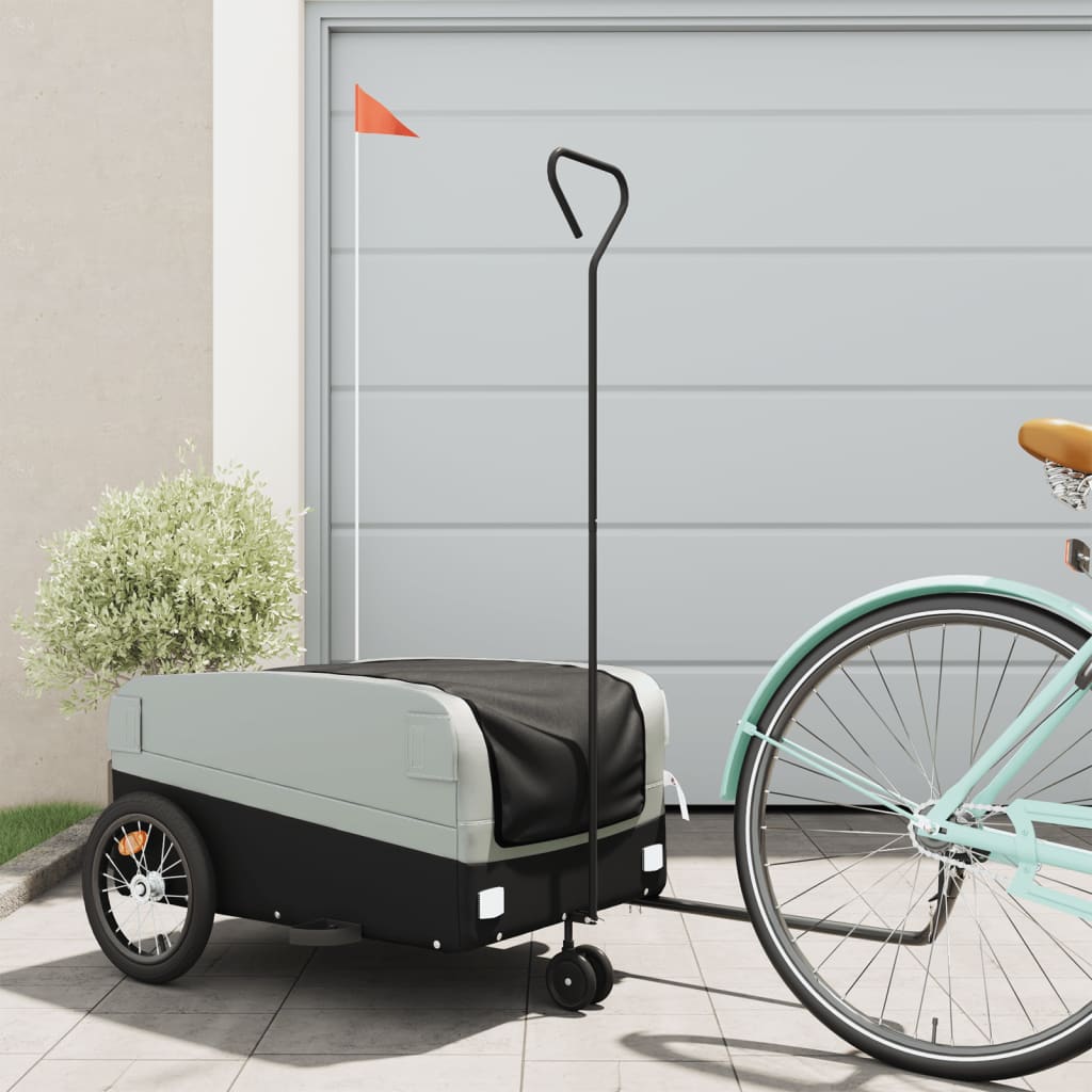 VidaXL Fietstrailer 45 kg ijzer zwart en grijs