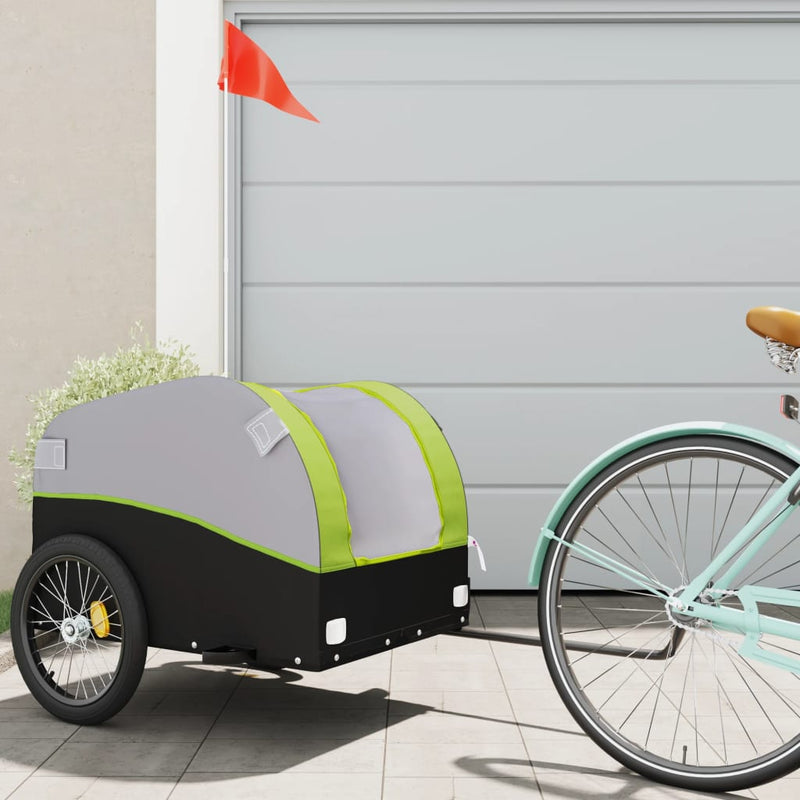 Vidaxl fietstrailer 45 kg ijzer zwart en groen