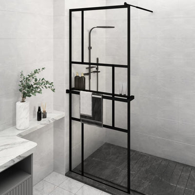 VidaXL Inloopdouchewand met schap 80x195 cm ESG-Glas aluminium zwart