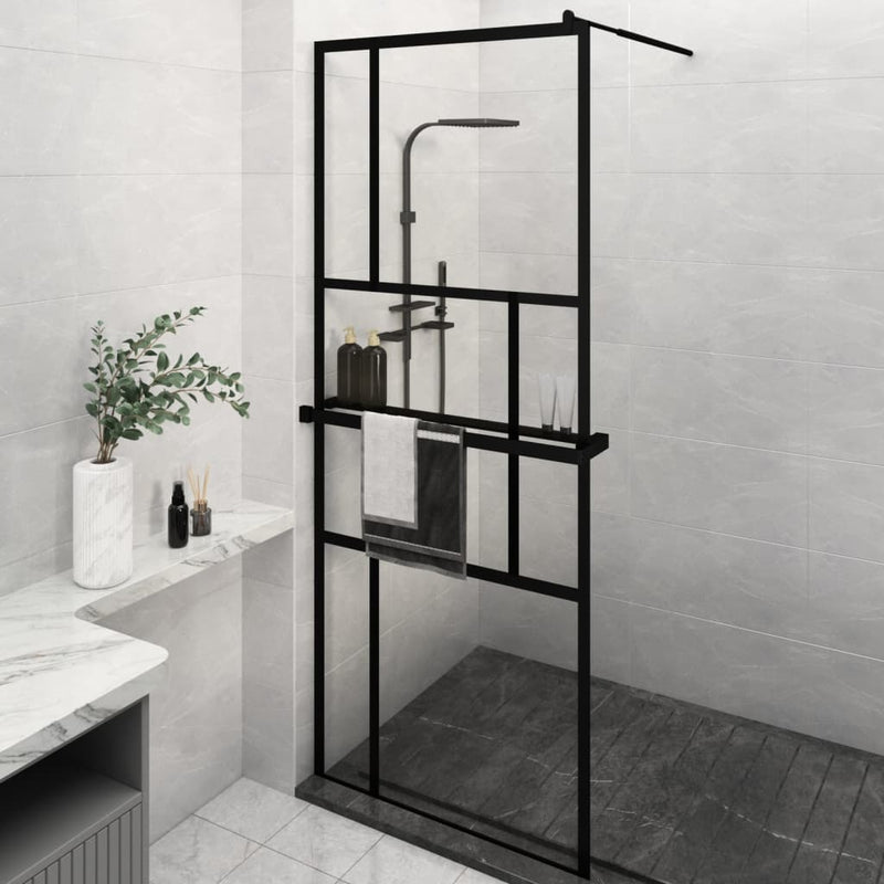 VidaXL Inloopdouchewand met schap 80x195 cm ESG-Glas aluminium zwart