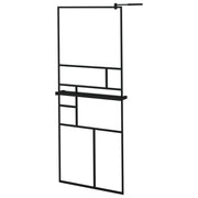 VidaXL Inloopdouchewand met schap 80x195 cm ESG-Glas aluminium zwart - afbeelding 2