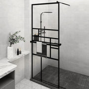 VidaXL Inloopdouchewand met schap 80x195 cm ESG-Glas aluminium zwart - afbeelding 1