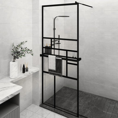 VidaXL Inloopdouchewand met schap 80x195 cm ESG-Glas aluminium zwart