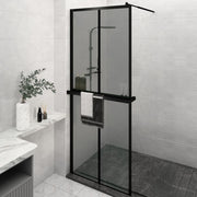 VidaXL Inloopdouchewand met schap 80x195 cm ESG-Glas aluminium zwart - afbeelding 1