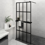 VidaXL Inloopdouchewand met schap 90x195 cm ESG-glas aluminium zwart - afbeelding 1