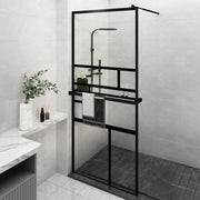 VidaXL Inloopdouchewand met schap 100x195 cm ESG-glas aluminium zwart - afbeelding 1
