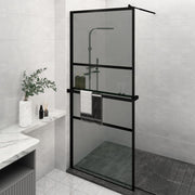 VidaXL Inloopdouchewand met schap 100x195 cm ESG-glas aluminium zwart - afbeelding 1