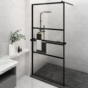 VidaXL Inloopdouchewand met schap 115x195 cm ESG-glas aluminium zwart - afbeelding 1
