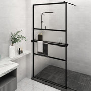 VidaXL Inloopdouchewand met schap 115x195 cm ESG-glas aluminium zwart - afbeelding 1