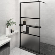 VidaXL Inloopdouchewand met schap 115x195 cm ESG-glas aluminium zwart - afbeelding 1
