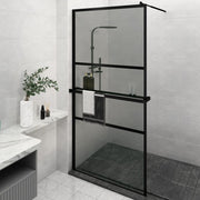 VidaXL Inloopdouchewand met schap 115x195 cm ESG-glas aluminium zwart - afbeelding 1