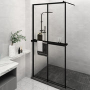 VidaXL Inloopdouchewand met schap 118x190 cm ESG-glas aluminium zwart - afbeelding 1