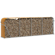 Vidaxl haardhoutopslag 300x45x100 cm gegalvaniseerd staal houtlook - afbeelding 3