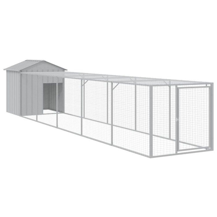 VidaXL Kippenhok met ren 117x609x123 cm staal lichtgrijs