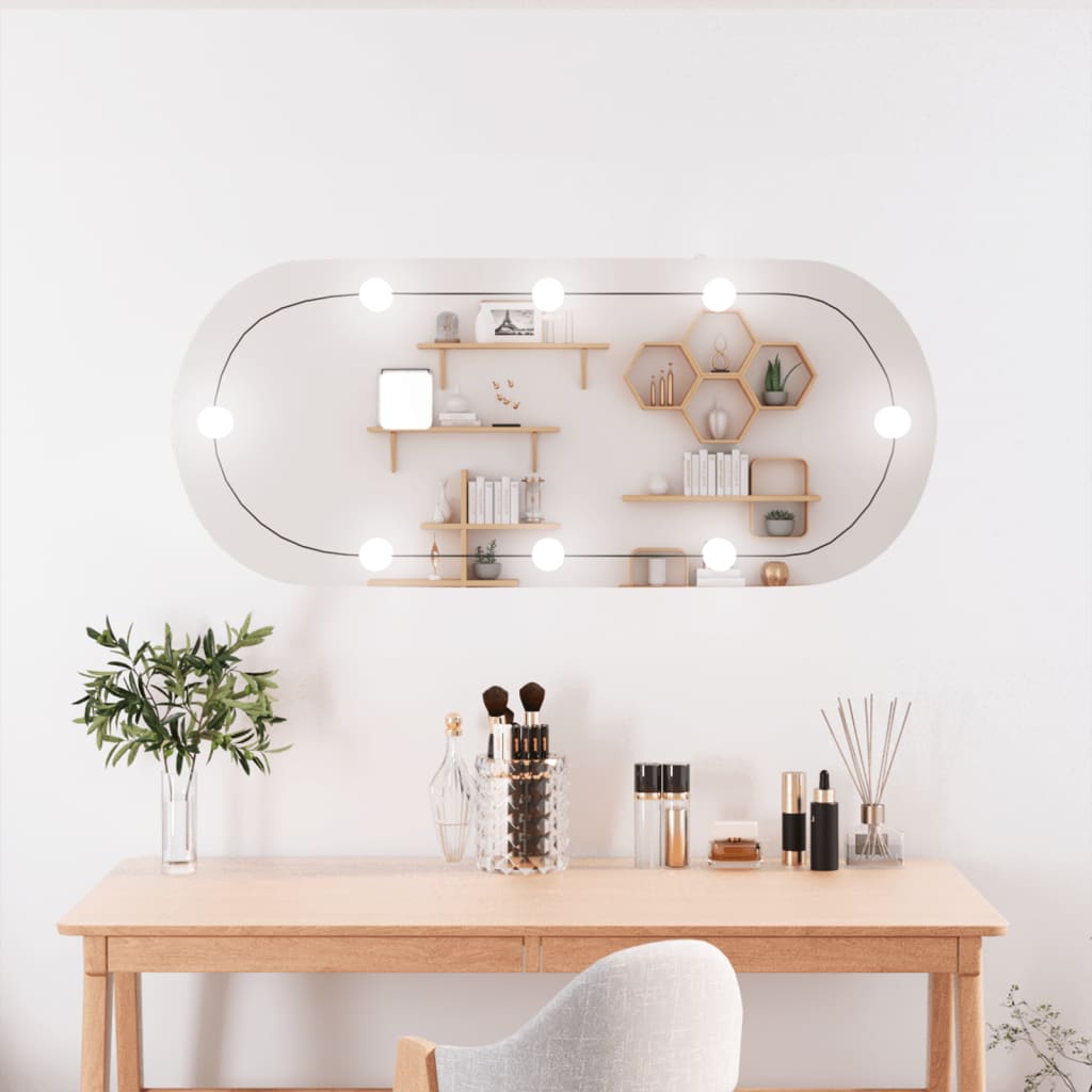 Vidaxl wandspiegel met led's ovaal 25x60 cm glas