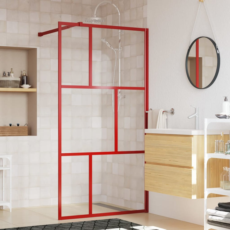 VidaXL Inloopdouchewand transparant 115x195 cm ESG-glas rood