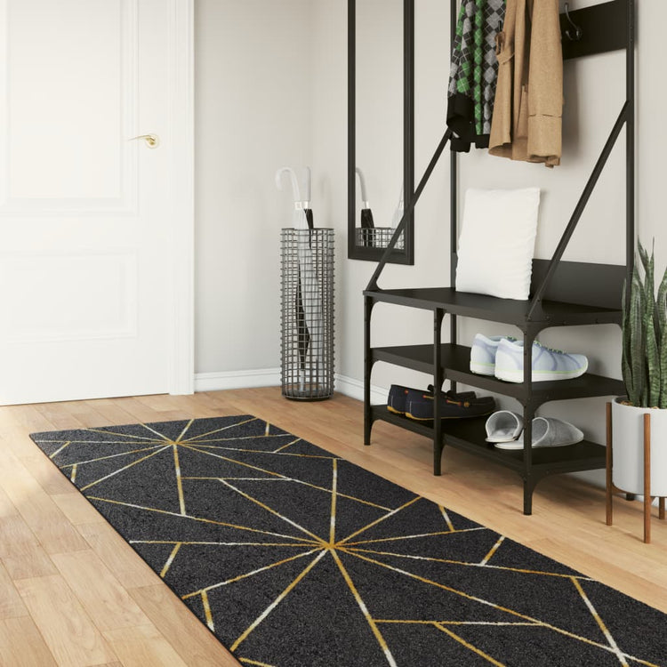 Vidaxl vloerkleed wasbaar 80x300 cm zwart en goudkleurig
