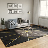 Vidaxl vloerkleed wasbaar 190x300 cm zwart en goudkleurig - afbeelding 1