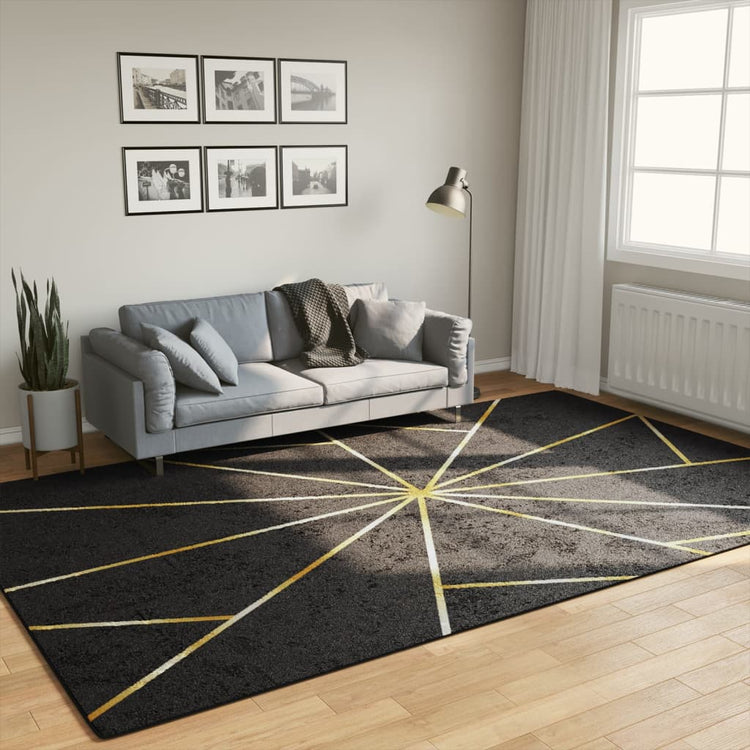 Vidaxl vloerkleed wasbaar 190x300 cm zwart en goudkleurig