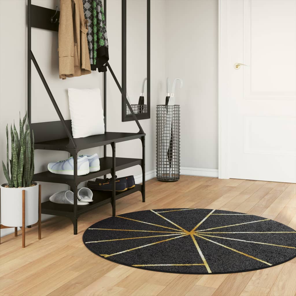 Vidaxl vloerkleed wasbaar ø 120 cm zwart en goudkleurig