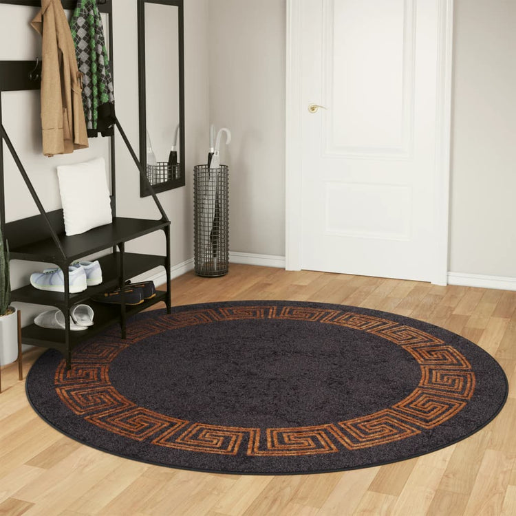 Vidaxl vloerkleed wasbaar ø 200 cm zwart en goudkleurig