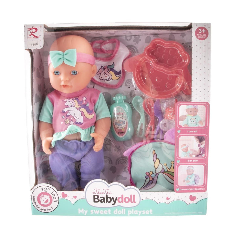 Babypop met accesoires 26cm