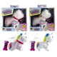 Lopende unicorn met geluid op batterij 16cm 2 assorti