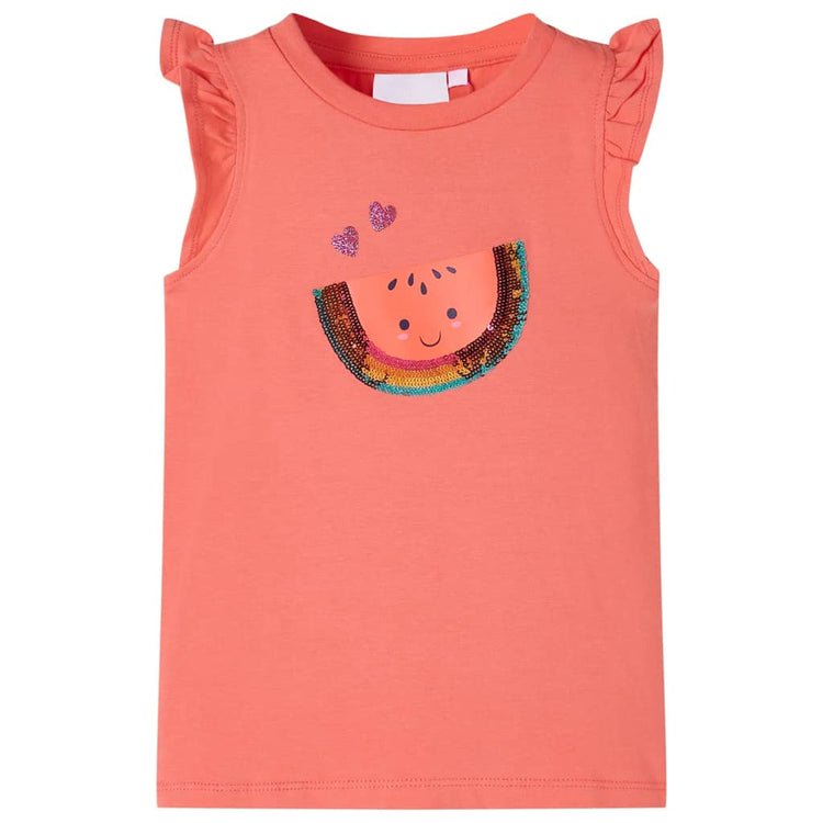 VidaXL Kindershirt met ruches aan de mouwen 92 koraalkleurig