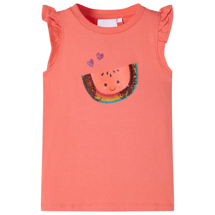 VidaXL Kindershirt met ruches aan de mouwen 128 koraalkleurig