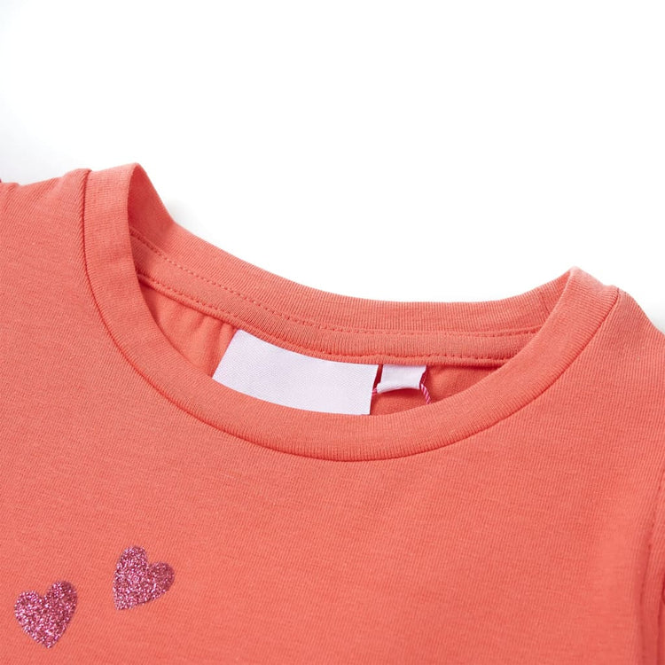 VidaXL Kindershirt met ruches aan de mouwen 128 koraalkleurig