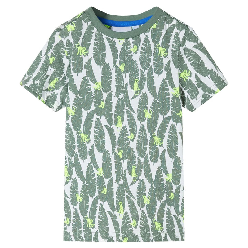 VidaXL Kindershirt 128 ecru en donkerklimopgroen