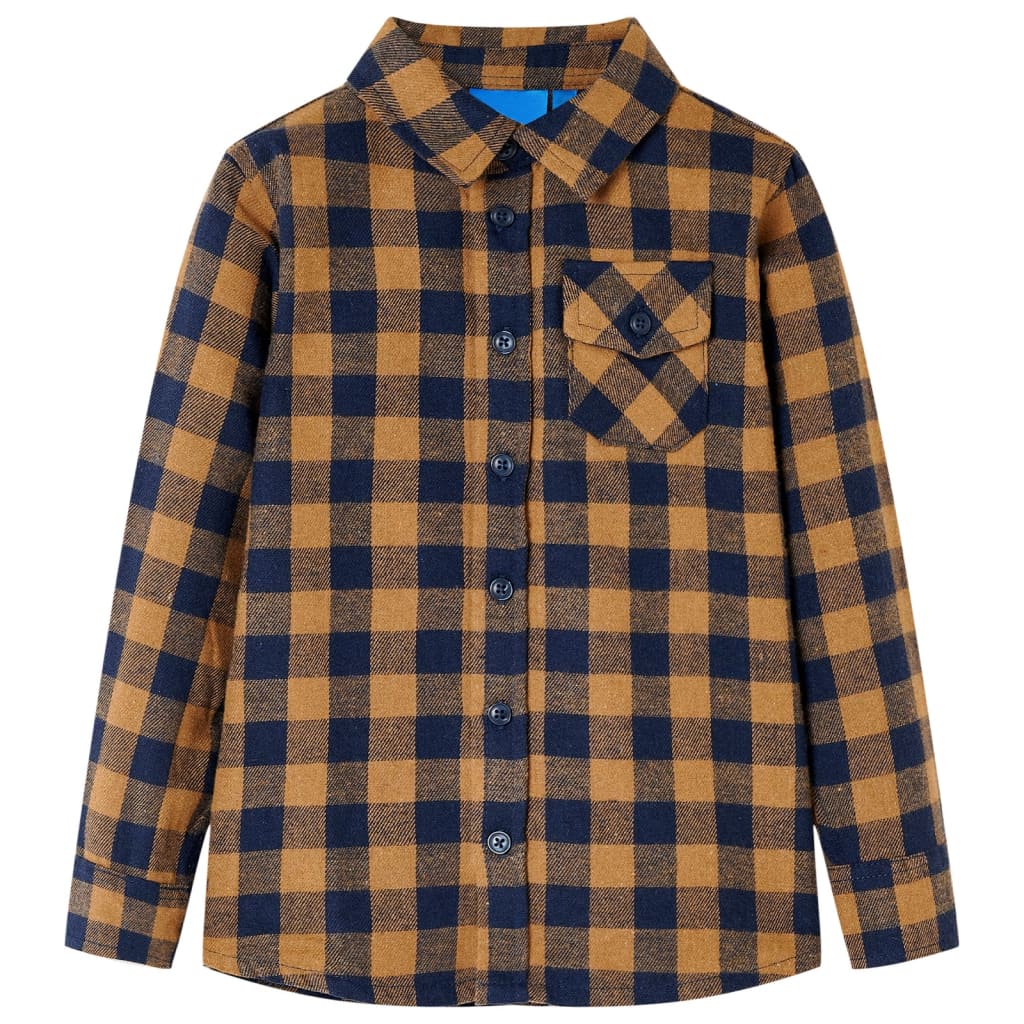 Vidaxl kinderoverhemd geruit 92 cognackleurig en blauw