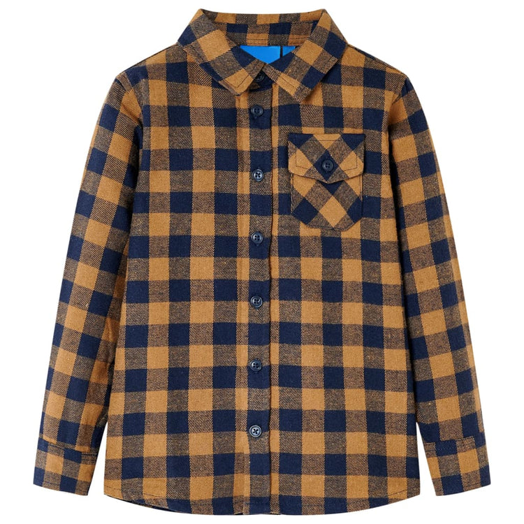 Vidaxl kinderoverhemd geruit 116 cognackleurig en blauw
