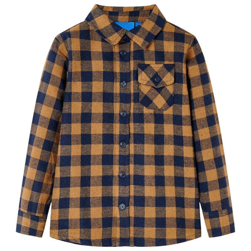 Vidaxl kinderoverhemd geruit 116 cognackleurig en blauw