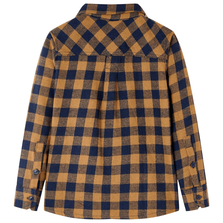Vidaxl kinderoverhemd geruit 116 cognackleurig en blauw