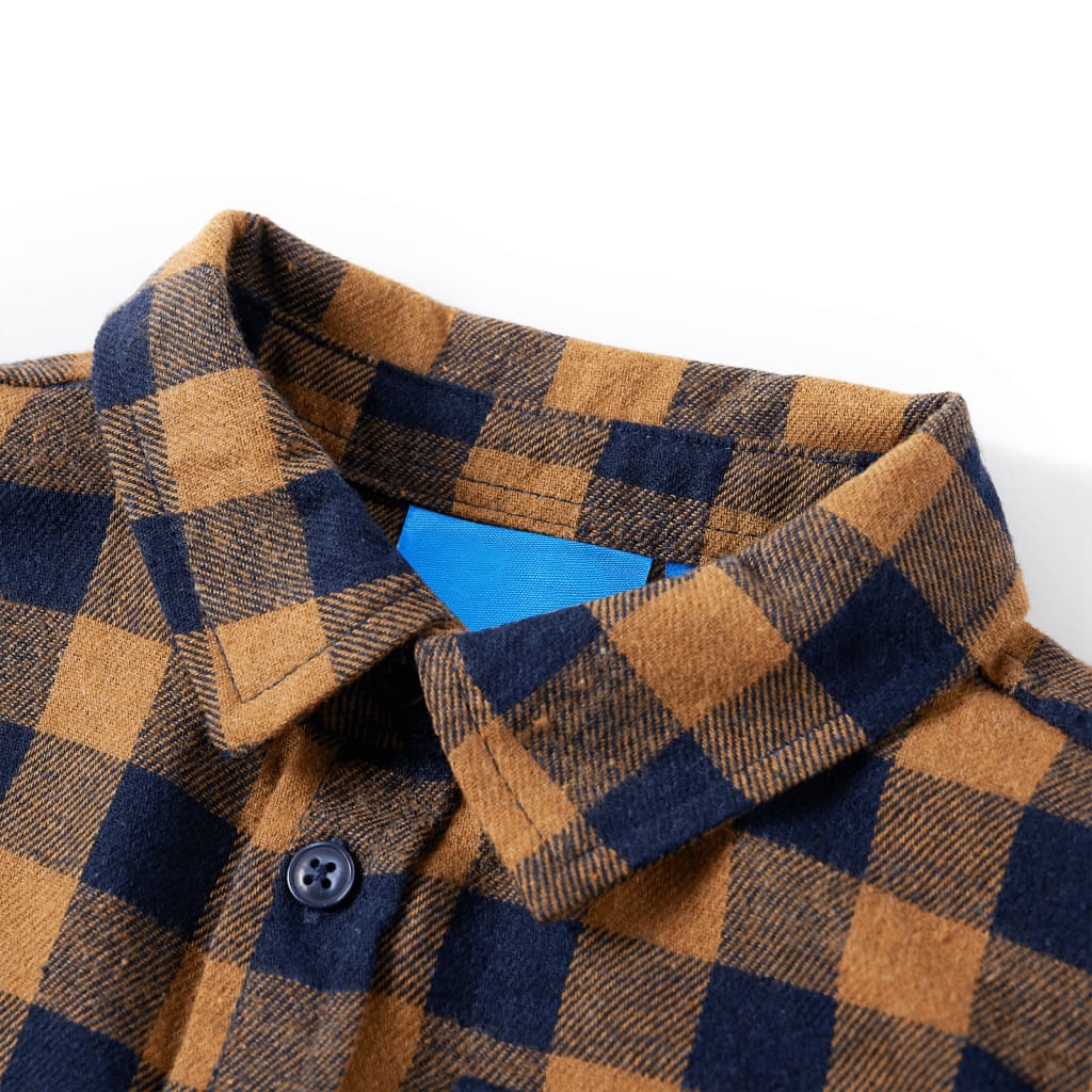 Vidaxl kinderoverhemd geruit 116 cognackleurig en blauw