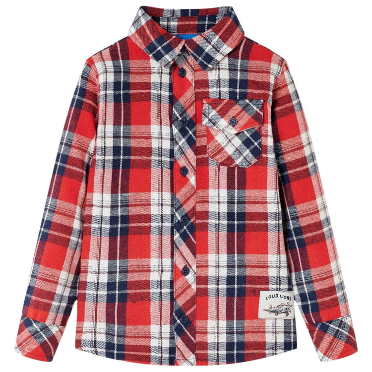 Vidaxl kinderoverhemd geruit 104 rood en marineblauw