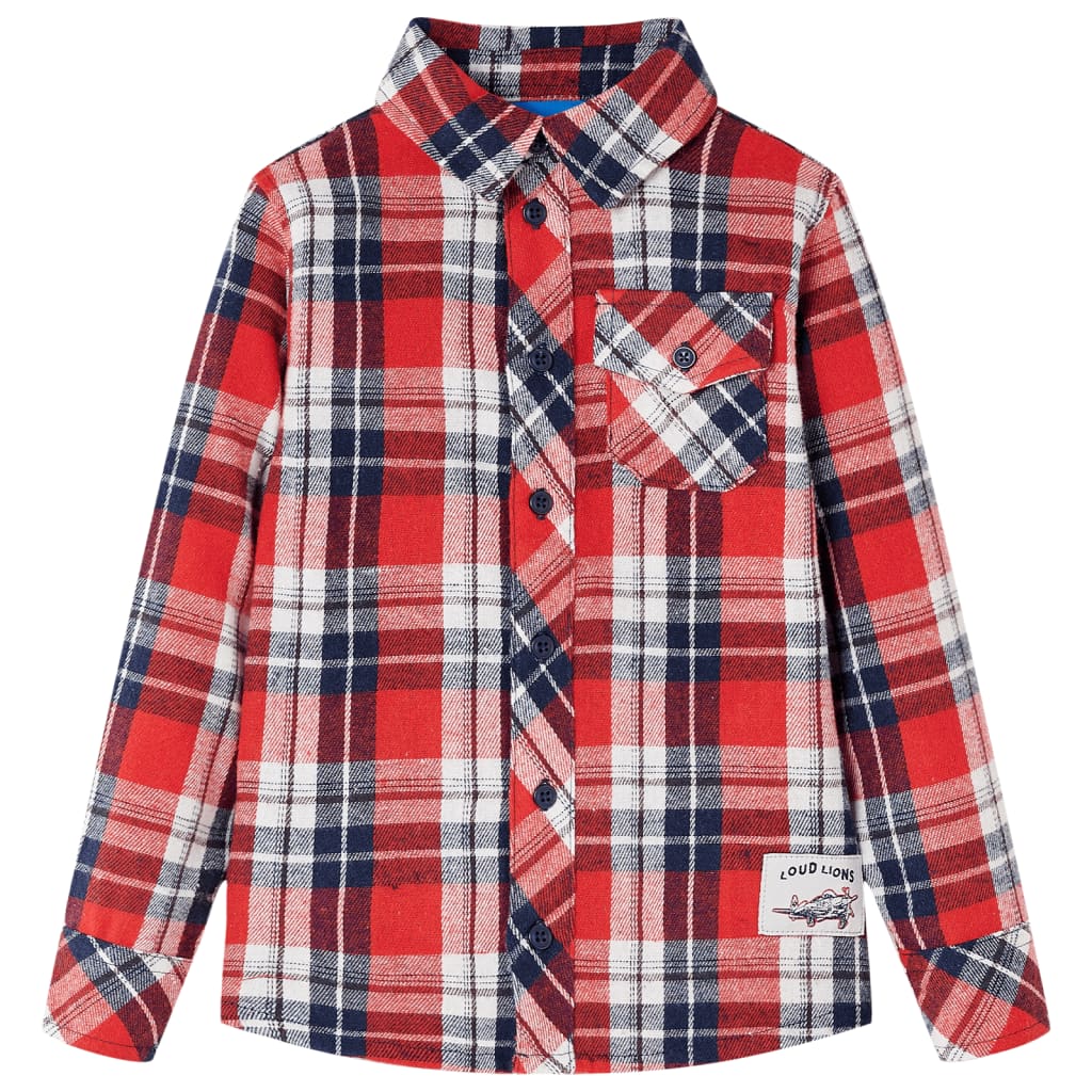 VidaXL Kinderoverhemd geruit 116 rood en marineblauw