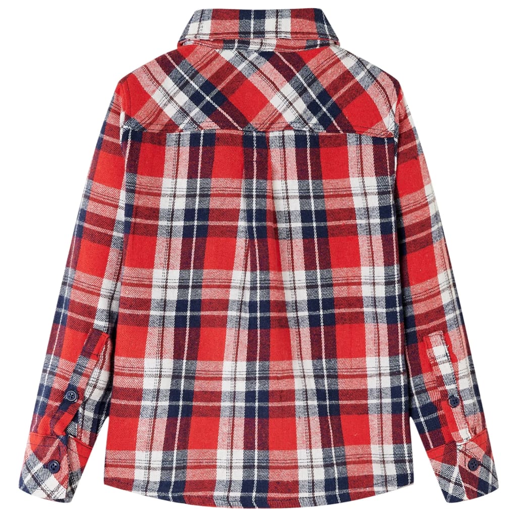 VidaXL Kinderoverhemd geruit 128 rood en marineblauw