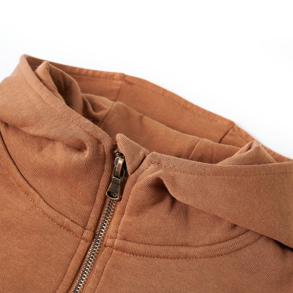 Vidaxl kindersweater met capuchon halve rits 92 antraciet- en cognackleurig
